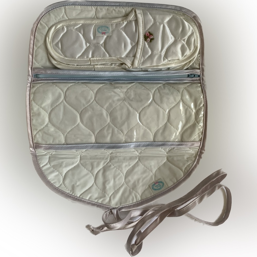 New vintage Satin travel slippers and case set